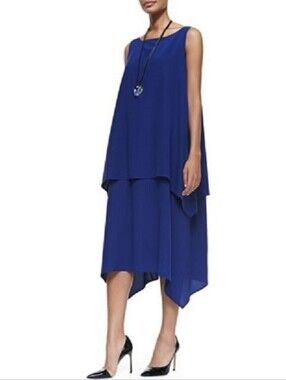 Eskandar Lapis Silk Crepe Cascading Sides Double Layer Dress Size 2